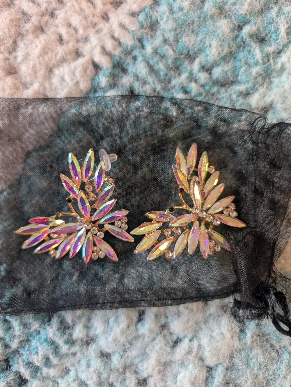 Iridescent‎ Crystal Butterfly  Earrings - Pink Gold Accent